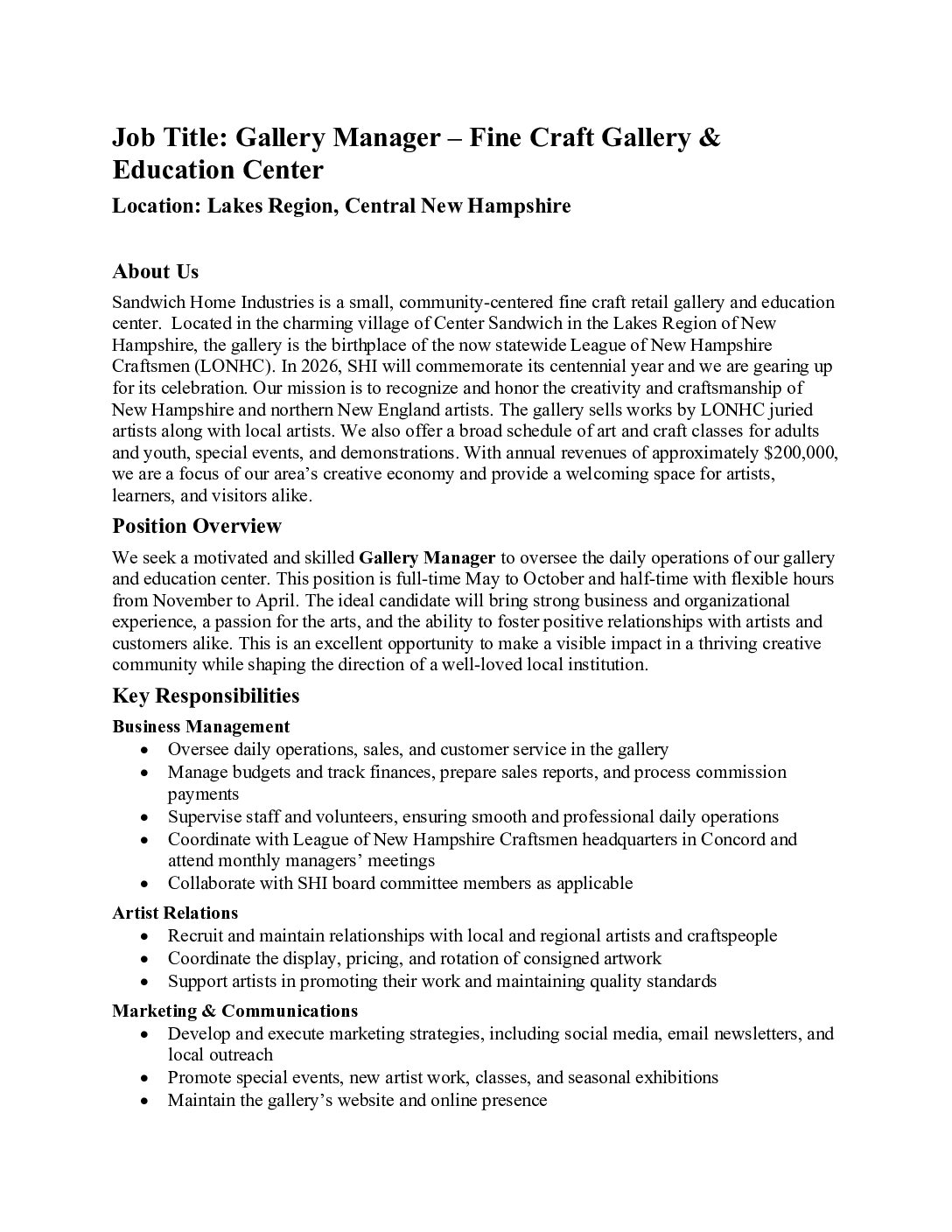 Center Sandwich Fine Craft Gallery | League of NH Craftsmen